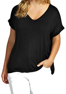 FAIRY TRENDZ LTD Damen-T-Shirt, Übergröße, V-Ausschnitt, Baggy, Übergröße, Fledermausärmel, lässiges T-Shirt, Größen 36-52, Schwarz , 46-48 von FAIRY TRENDZ LTD