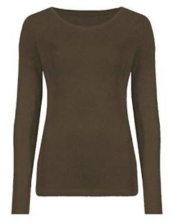 FAIRY TRENDZ LTD Damen T-Shirt mit langen Ärmeln, Stretch, einfarbig, Rundhalsausschnitt, dehnbar, Freizeitkleidung, braun, 34-36 von FAIRY TRENDZ LTD