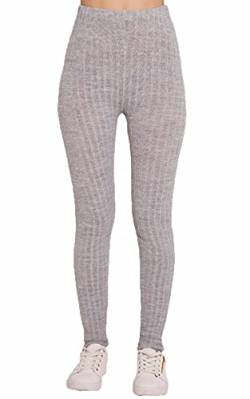 FAIRY TRENDZ LTD Grobstrick gerippte Leggings für Damen, volle Länge, warm, dicke Hose, silbergrau, 38-40 von FAIRY TRENDZ LTD