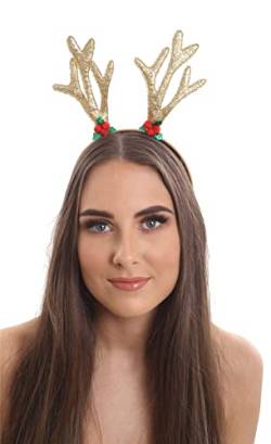 Damen-Stirnband, Weihnachtsmotiv, goldfarben, glitzernd, Rentier-Design, für Weihnachten, Party, Kostümzubehör von FAIRY TRENDZ