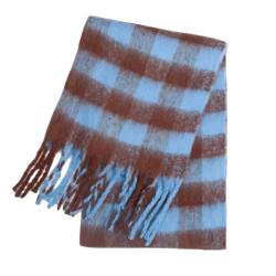 Damen Wollschal Winter Warm Schal Große Weiche Quaste Schal Schal Herbst Wraps Dicker Flauschiger Schal Damen Schal, Blau Braun, Einheitsgröße von FAIRY TRENDZ