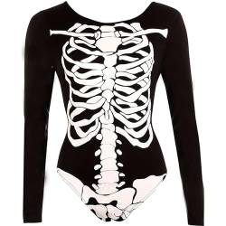 FAIRY TRENDZ Damen Halloween Skelett Body Langarm Skelett Leotard Top Damen Kostüm Party Top, Skelett-Body, 34-36 von FAIRY TRENDZ