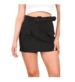 FAIRY TRENDZ Damenrock mit hoher Taille, Cargo-Sommer-Gürtel, Viral Skort, kurz, mit Gürtel, Freizeitkleidung, 2 Taschen, Schwarz, M von FAIRY TRENDZ