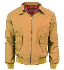 FAIRY TRENDZ Klassische Harrington-Jacke für Herren, trendig, Vintage, Retro, Scooter, 1970er-Jahre-Bomberjacke mit Reißverschluss, Senf, XX-Large von FAIRY TRENDZ