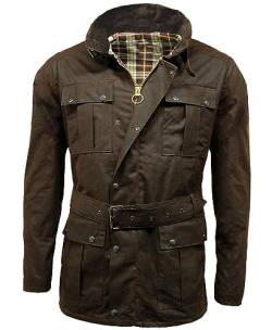 Herren-Jacke mit langen Ärmeln, Continental-Wachsjacke, für Erwachsene, mehrere Taschen, Reißverschluss, Braun, S von FAIRY TRENDZ
