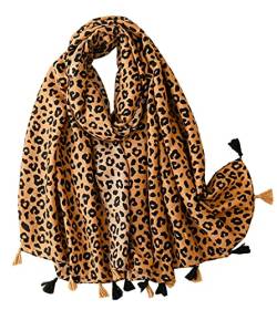 FAIRYGATE Schal Leopardenmuster Damen Schals Warm Wrap Weicher Großer Langer Halstuch mit Quaste für Mädchen 56020 von FAIRYGATE