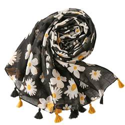 FAIRYGATE Schal Schwarz Damen Tuch mit Sonnenblumenmuster Frühling Sommer Herbst Winter Halstuch Schals & Tücher für Frauen Langer Geschenk Stola 69012 von FAIRYGATE