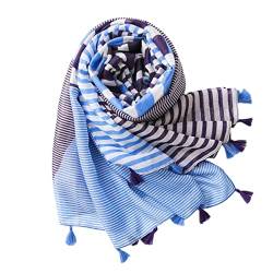 FAIRYGATE Schal für Damen blau gestreifter Schals Elegantes Accessoire für Frauen Halstuch SchulterTuch Viskose Stola Scarves 23011 von FAIRYGATE