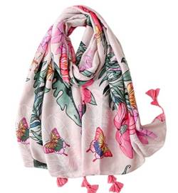FAIRYGATE Tuch Rosa Damen für Mädchen Elegantes Accessoire leicht Blumenmuster groß modisch Wickelschal übergroß mit Quasten Sonnenschutzschals 22005 von FAIRYGATE