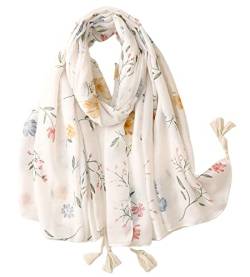 FAIRYGATE weißer Schal Damen mit Blumen- und Blättermuster Umschlagtuch Umhang Schals mit Quasten weiches Fransen Wraps für Hochzeit Party 17237 von FAIRYGATE