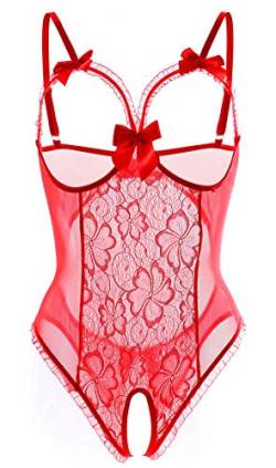 Dessous für Frauen Einteiler Teddy Dessous Sexy Bodysuit Spitze Nachthemd - Rot - X-Groß von FAIRYMEI