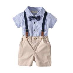 2-Teiliges Kleinkind Jungen Babyanzug Sommer Gentleman Party Taufe Anzug Festlich Hemdbody mit Fliege + Kurze Hose mit Träger Set Outfits 80cm von FAIRYRAIN