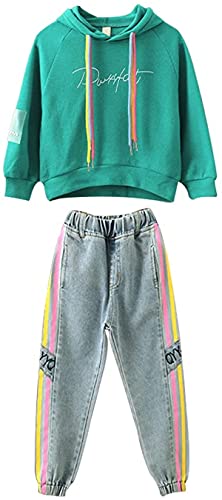 2tlg Kinder Mädchen Bekleidungsset Langarm Sweatshirt Hoodie T-Shirt Top Mit Jeans Hose Outfits Trainingsanzug Outfits Sport Kleidung Set Jogginganzug 120 von FAIRYRAIN