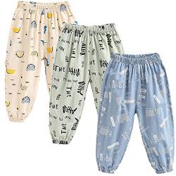 3 Pack of Kinder Mädchen Jungen Sommer Baumwoll Drucken Leinenhose Pumphose Elastische Lässige Anti-Moskito Jogginghose Lässige Pants Hose 100 von FAIRYRAIN