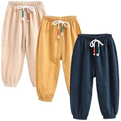 3 Pack of Kinder Mädchen Jungen Sommer Baumwoll Drucken Leinenhose Pumphose Elastische Lässige Anti-Moskito Jogginghose Lässige Pants Hose 110 von FAIRYRAIN