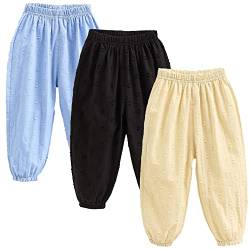 3 Pack of Kinder Mädchen Jungen Sommer Baumwoll Drucken Leinenhose Pumphose Elastische Lässige Anti-Moskito Jogginghose Lässige Pants Hose 90 von FAIRYRAIN