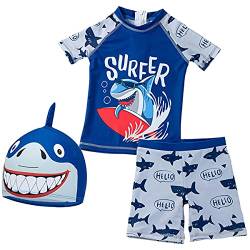 Baby Junge Cartoon Dinosaurier Hai Zwei Stück Badeanzug Top+Badeshorts+Hut Uv-Schutz Schützend Schwimmanzug von FAIRYRAIN