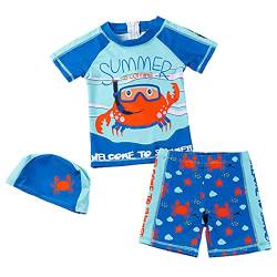 Baby Junge Cartoon Krabbe Ozean Zwei Stück Badeanzug Top+Badeshorts+Hut Uv-Schutz Schützend Schwimmanzug von FAIRYRAIN