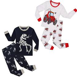 FAIRYRAIN 2 Pack Set Kinder Mädchen Langarm Schlafanzug Giraffe Baumwolle Einhorn Baumwolle Nachtwäsche T-Shirt und Hose Outfits Set 4T von FAIRYRAIN