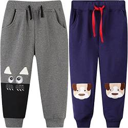 FAIRYRAIN 2er-Pack Unisex Jungen Mädchen Kinder Baumwolle Pants Hose Dinosaurier Karikatur Gedruckt Freizeithose Sporthose Jogginghose Sweathose 7T von FAIRYRAIN