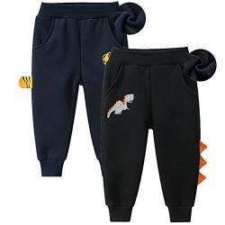 FAIRYRAIN 2er-Pack Unisex Kinder Jungen Mädchen Hose mit Fleecefütterung Warm Karikatur Drucken Jogginghose Sweathose Elastische Freizeithose 100 von FAIRYRAIN