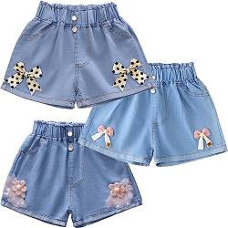 FAIRYRAIN 3er-Pack Kinder Mädchen Sommer Emboridery Flower Denim Shorts Jeans Kurze Hosen Sommerhose 110 von FAIRYRAIN