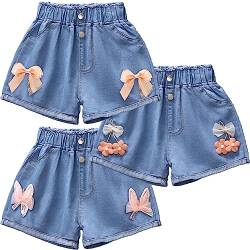 FAIRYRAIN 3er-Pack Kinder Mädchen Sommer Emboridery Flower Denim Shorts Jeans Kurze Hosen Sommerhose 120 von FAIRYRAIN
