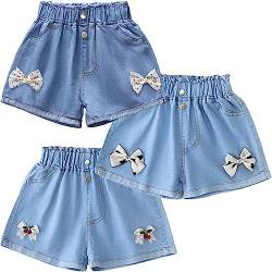 FAIRYRAIN 3er-Pack Kinder Mädchen Sommer Emboridery Flower Denim Shorts Jeans Kurze Hosen Sommerhose 130 von FAIRYRAIN
