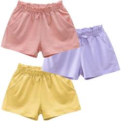 FAIRYRAIN 3er-Pack Kinder Mädchen Sommer Shorts Hotpants Kurze Hosen Elastische Taille Thin Slim Sommerhose Kurze Hose 130 von FAIRYRAIN