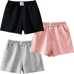 FAIRYRAIN 3er-Pack Kinder Mädchen Sommer Shorts Hotpants Kurze Hosen Elastische Taille Thin Slim Sommerhose Kurze Hose von FAIRYRAIN