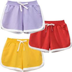 FAIRYRAIN 3er-Pack Kinder Mädchen Sommer Shorts Hotpants Kurze Hosen Elastische Taille Thin Slim Sommerhose Kurze Hose von FAIRYRAIN