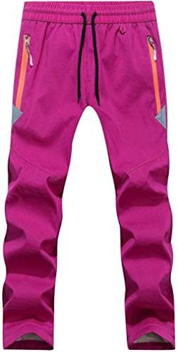 FAIRYRAIN Children's Boys Girls Winter Warm Softshell Trousers Lined Windproof Outdoor Trousers with Adjustable Drawstring Fleece Lining Rain Trousers Hiking Trousers - Fuchsie , 140 von FAIRYRAIN