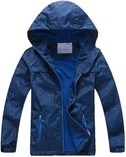 FAIRYRAIN Kinder Jungen wasserdichte Gefütterte Jacke Übergangsjacke Kapuze Regenjacke Softshelljacken Wanderjacke Winddicht Outdoorjacke von FAIRYRAIN