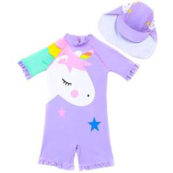 FAIRYRAIN Kinder Mädchen JungenSunsuit Sonnenschutz Alles in eins Badeanzug Bademode Einteiler UPF 50+ UV Schützend Schwimmanzug mit Sonnenhut (Swim#D, 12-18 Monate) von FAIRYRAIN