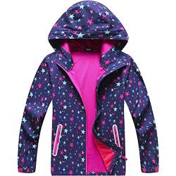 FAIRYRAIN Kinder Mädchen Kapuzenjacke Softshelljacken Warme wasserdichte Blume Polka dots Jacke Übergangsjacke Regenjacke Wanderjacke Outdoorjacke 130 von FAIRYRAIN