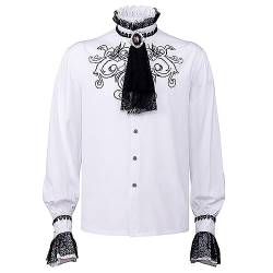 Herren Damen Mittelalter Hemd Rüschenhemd Gothic Shirt Pirat Langarm Halloween Karneval Oberteile Renaissance Viktorian Steampunk Cosplay Tops XL von FAIRYRAIN