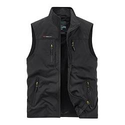 FAJIAYI Herren-Weste Mit Multi-Pocket Waistcoat Outdoor-Sportweste Ärmellose Atmungsaktive Freizeitweste Für Fotografie-Angelreisen,Schwarz,4XL von FAJIAYI