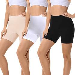 FALARY Damen 3er Pack Anti Scheuern Kurze Leggings SommerRadlerhose Damen Slipshort Höschen Yoga, Fitness Hotpants,Täglich Tragen Schwarz Beige Weiß XL von FALARY