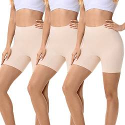 FALARY Damen Unterhose 3er Pack Hose Unter Rock Anti-Chafing Radlerhose Lange Unterwäsche Shorts Leggings Radlerhose Damen Beige 2XL von FALARY