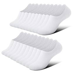 FALARY Füßlinge Damen Herren Footies Unsichtbare Kurze 10 Paar Sneaker Socken Großes Silikonpad Verhindert Verrutschen_Weiß_39-42 von FALARY