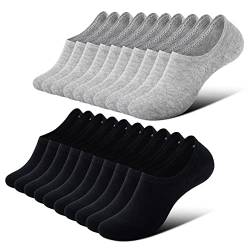 FALARY Füßlinge Herren Damen Footies Unsichtbare Kurze 10 Paar Sneaker Socken Großes Silikonpad Verhindert Verrutschen_SchwarzGrau_43-46 von FALARY