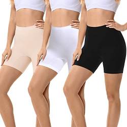 FALARY Radlerhose Damen Unterhose Atmungsaktiv Anti Scheuern Kurze Leggings Sommer Hose für Unter Kleid Schwarz Beige Weiß M 3er Pack von FALARY