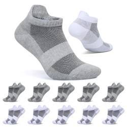 FALARY Sneaker Socken Damen 39-42 Weiß Grau Herren Kurze Socken 10 Paar Sportsocken Baumwolle Atmungsaktive Laufsocken Unisex von FALARY