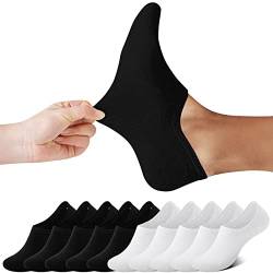 FALARY Sneaker Socken Damen Füßlinge Damen Herren Footies Unsichtbare Kurze 10 Paar Sneaker Socken Großes Silikonpad Verhindert Verrutschen_SchwarzWeiß_39-42 von FALARY