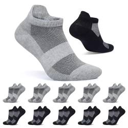 FALARY Sneaker Socken Damen Kurze Socken Herren 47-50 Schwarz Grau 10 Paar Sportsocken Baumwolle Atmungsaktive Laufsocken Unisex von FALARY