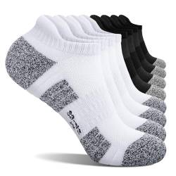 FALARY Sneaker Socken Herren 43-46 Kurz Socken Damen Sportsocken Gepolsterte Schwarz Weiß Laufsocken 8 Paar von FALARY