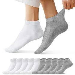 FALARY Sneaker Socken Herren 43-46 Weiß Sneaker Socken Herren Damen 43-46 Weiß Grau Sneakersocken Kurze 10 Paar Baumwolle Atmungsaktive Halbsocken Unisex von FALARY