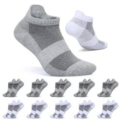 FALARY Sneaker Socken Herren 47-50 Sportsocken Damen 10 Paar Weiß Grau Kurze Socken Baumwolle Atmungsaktive Laufsocken Unisex von FALARY
