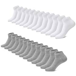 FALARY Sneaker Socken Herren Damen 12 Paar Kurze Halbsocken Baumwolle-GrauWeiß-35-38 von FALARY