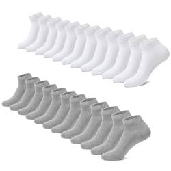 FALARY Sneaker Socken Herren Damen 12 Paar Kurze Halbsocken Baumwolle-GrauWeiß-47-50 von FALARY